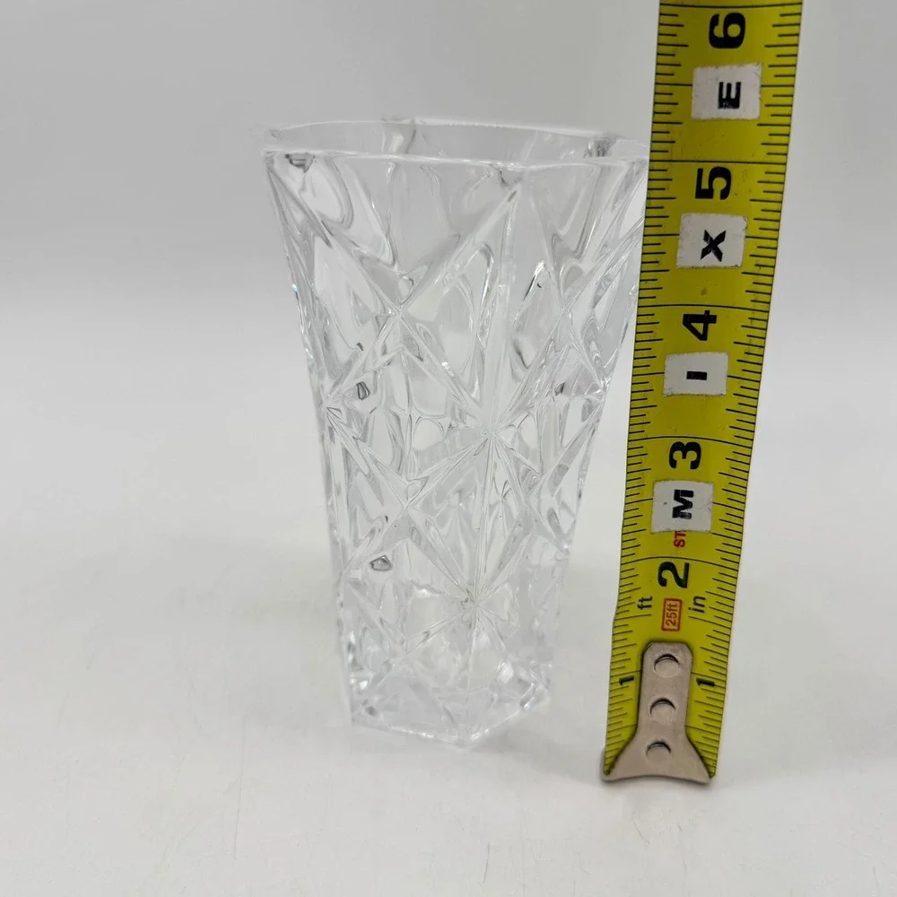 Unbranded Geometric Diamond Cut Clear Glass Hexagon Flower Vase Excellent